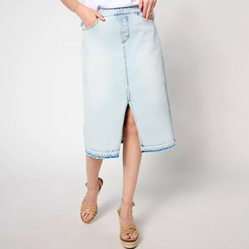 Isaac Mizrahi Live! Regular True Denim Midi Skirt w/ Let Down Hem-Reg 12